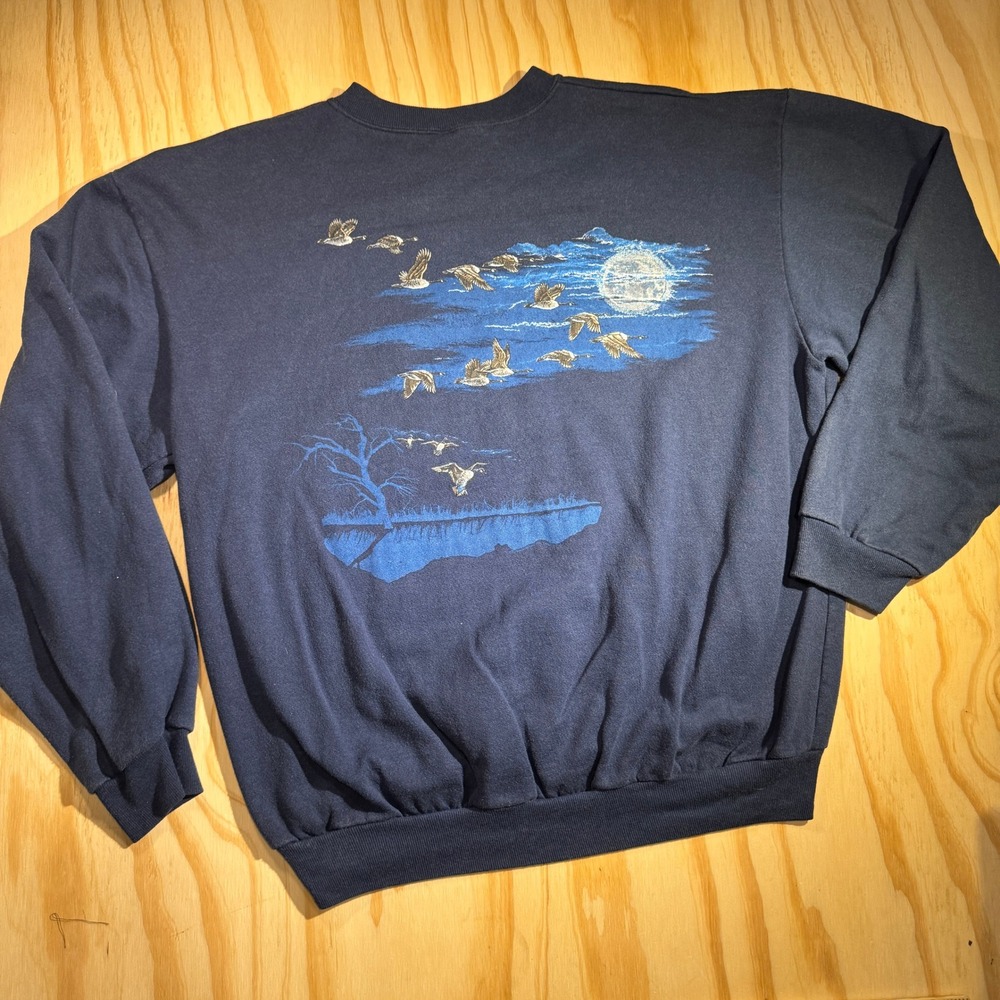 Vintage Harlequin NG Fly Wild Geese Sweatshirt Navy Blue XL Made in USA